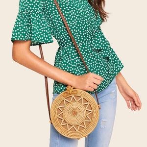 EUC round wicker rattan purse